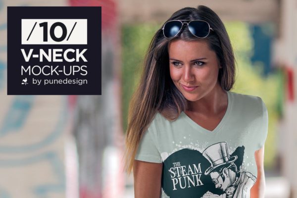 时尚服装V领T恤样机 V-Neck T-Shirt Mock-Up缩略图 时尚服装V领T恤样机 V-Neck T-Shirt Mock-Up