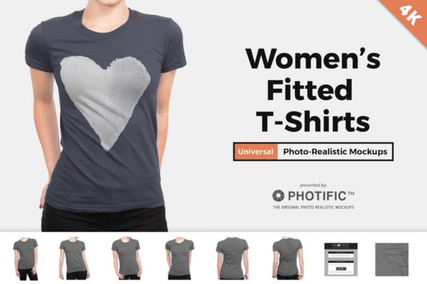 女式紧身时尚T恤服装样机 Women’s T-Shirt Mockups