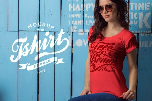 时尚女装印花T恤服装样机模板 Female T-Shirt Mockup