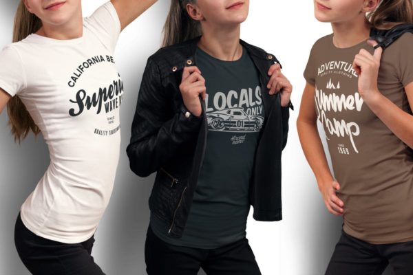 女版圆领印花T恤样机 Crew Neck T-shirt Mock-up Female Version