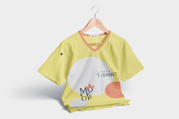 V领T恤服装印花设计效果图样机 V-Neck T-Shirt Mockups缩略图 V领T恤服装印花设计效果图样机 V-Neck T-Shirt Mockups