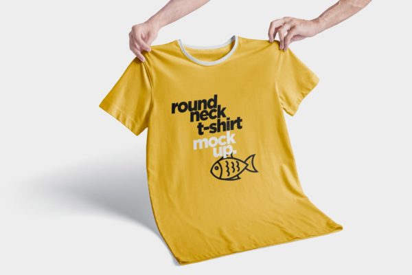 圆领T恤服装印花设计效果展示样机 Round-Neck T-Shirt Mockups
