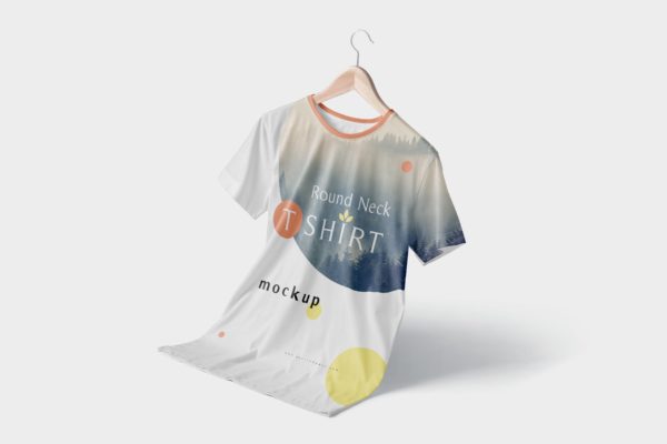 时尚圆领T恤印花设计效果图样机模板 Modish Round Neck T-Shirts Mockups