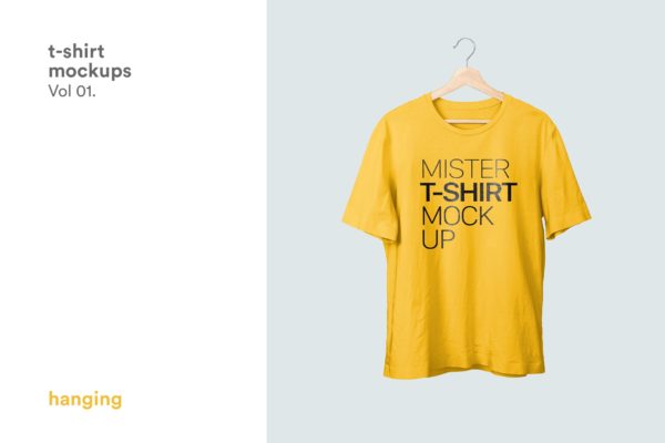 T恤外观设计晾挂效果图样机模板v1 T-shirt Mockup Vol 01