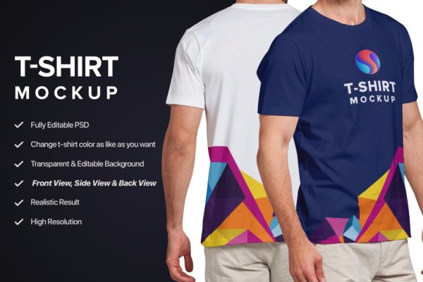 男士T恤设计模特上身正反面效果图样机模板v3 T-shirt Mockup 3.0