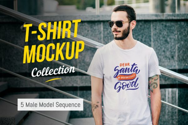 男士T恤胸前印花设计模特上身效果图样机03 T-Shirt Mockup Collection 03
