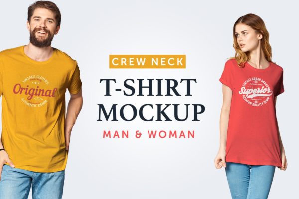 圆领T恤印花设计模特上身效果预览样机07 Crew Neck T-Shirt Mockup 07缩略图 圆领T恤印花设计模特上身效果预览样机07 Crew Neck T-Shirt Mockup 07