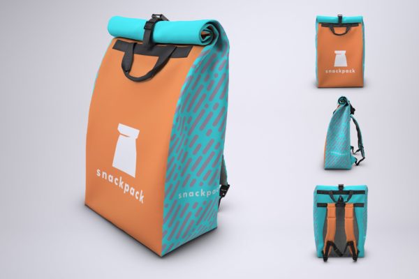 信使翻盖双肩背包设计图样机模板 Courier Roll Top Backpack Mock-Up