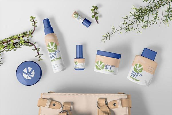高品质的简约化妆品品牌包装设计VI样机展示模型mockups