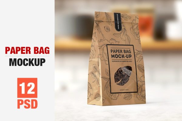 面包/咖啡豆牛皮纸袋包装样机模板 Paper Bag Mock-up缩略图 面包/咖啡豆牛皮纸袋包装样机模板 Paper Bag Mock-up