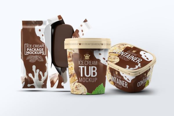 牛奶巧克力冰淇淋雪糕杯甜食包装样机 Ice Cream Packages Mock-Up Bundle缩略图 牛奶巧克力冰淇淋雪糕杯甜食包装样机 Ice Cream Packages Mock-Up Bundle