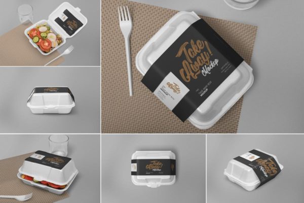一次性食品快餐盒泡沫包装样机 6 Disposable Food Packaging Mockups缩略图 一次性食品快餐盒泡沫包装样机 6 Disposable Food Packaging Mockups