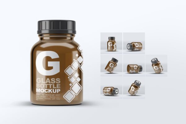 美容药品玻璃罐子瓶子样机 Pill Cosmetics Glass Bottle Mock-Up缩略图 美容药品玻璃罐子瓶子样机 Pill Cosmetics Glass Bottle Mock-Up
