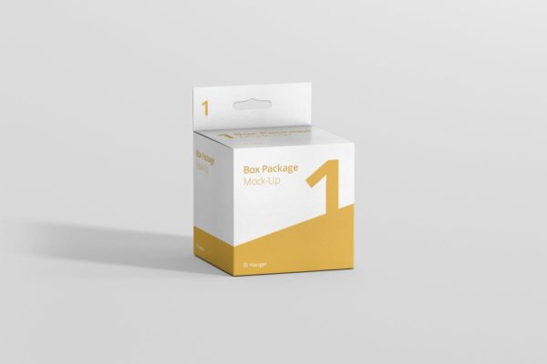 药物方形包装盒样机展示模板 Package Box Mockup – Square with Hanger