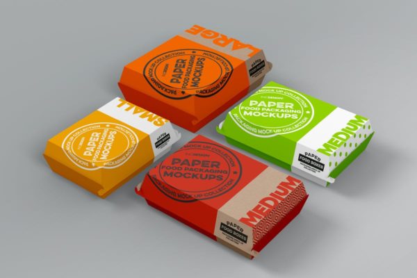纸质翻盖外卖包装样机 Paper Clamshell Takeout Packaging Mockups缩略图 纸质翻盖外卖包装样机 Paper Clamshell Takeout Packaging Mockups