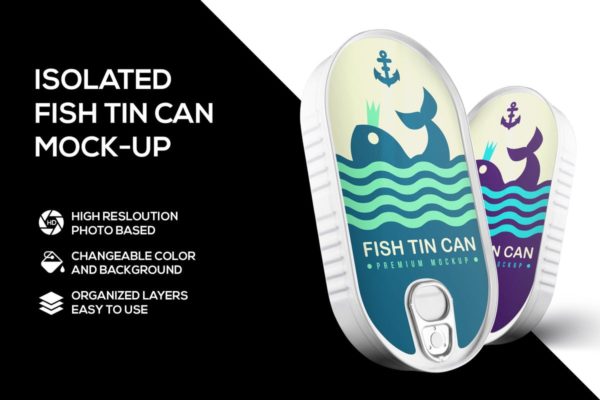 海鲜制品鱼罐头包装样机 Fish tin can mockup缩略图 海鲜制品鱼罐头包装样机 Fish tin can mockup