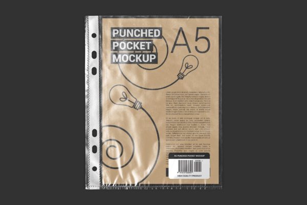 文件纸张穿孔塑料袋设计效果图样机模板 Punched Pocket For A5 Paper Size Mockup缩略图 文件纸张穿孔塑料袋设计效果图样机模板 Punched Pocket For A5 Paper Size Mockup
