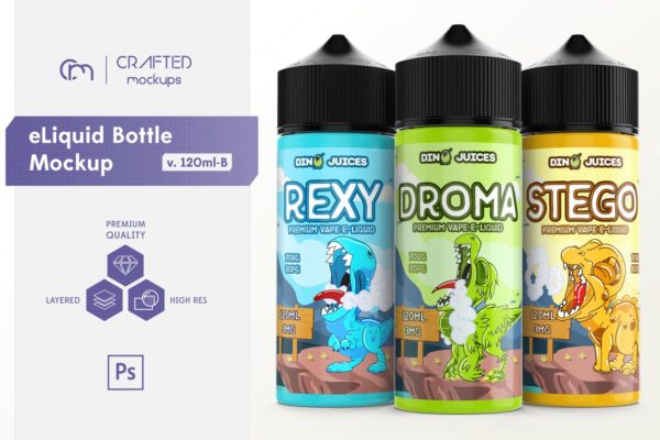 电子烟烟油瓶外观设计样机模板 eLiquid Bottle Mockup v 120ml-B