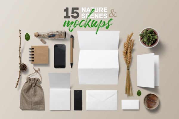 15款绿色植自然景观物件&场景物样机 15 Nature Scenes & Mockups