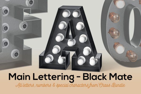 大帐篷灯泡装饰金属字体场景模板5 Marquee Light Bulbs Chaos 5 – Black Lettering