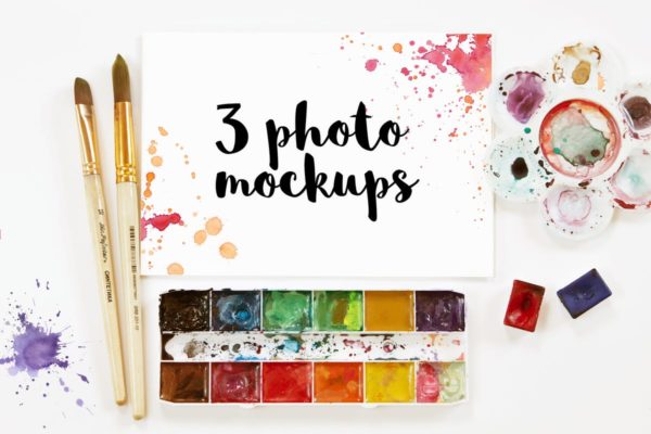 水彩艺术装饰照片样机 Watercolor Art Photo Mockup