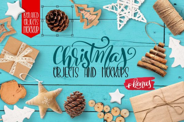 圣诞系列主题礼品样机合集 Christmas isolated objects and mockups