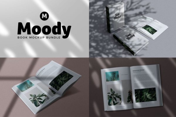 8款阴影效果精装图书封面内页设计样机模板 8 Shadow Book Mockups