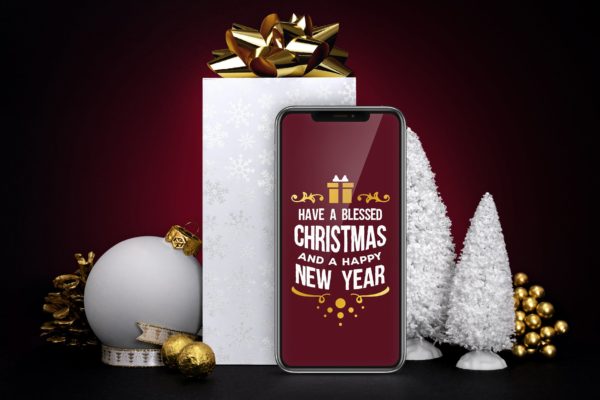 圣诞节礼品场景样机设计模板 Christmas gift pack mockup