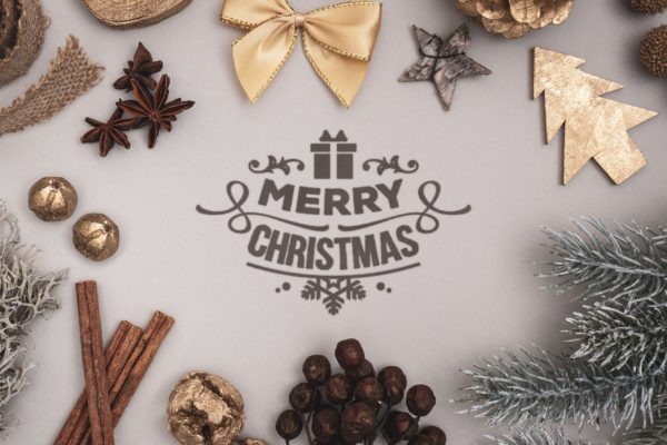 圣诞节主题氛围场景设计样机模板 Natural Christmas background mockup