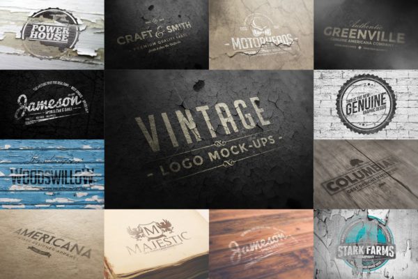 复古Logo墙体展示样机模板合集 Logo Mock-ups Vol.1