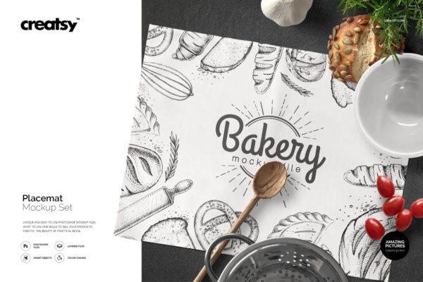 餐具垫子杯垫样机套装Mockup缩略图 餐具垫子杯垫样机套装Mockup