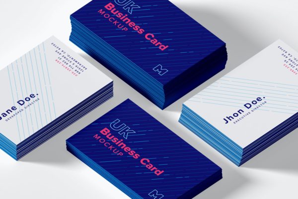 UK尺寸标准企业名片设计等距网格样机模板07 UK Business Cards Mockup 07