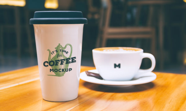 咖啡纸杯&咖啡瓷杯咖啡品牌VI设计效果图样机 Coffee Mug and Cup Mockup