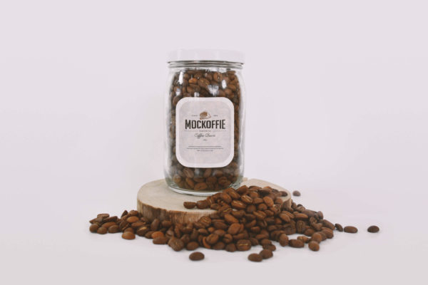 咖啡豆存储玻璃罐样机模板 Glass Jar with Coffee Mockup