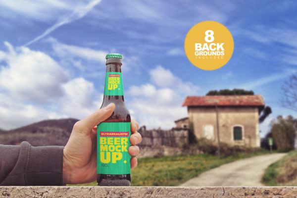 手持啤酒瓶外观印刷图案设计预览样机模板 Rustic Beer Mockup缩略图 手持啤酒瓶外观印刷图案设计预览样机模板 Rustic Beer Mockup