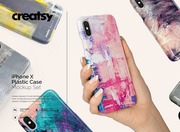 逼真的iPhone X塑料材质手机壳样机展示模型mockups缩略图 逼真的iPhone X塑料材质手机壳样机展示模型mockups