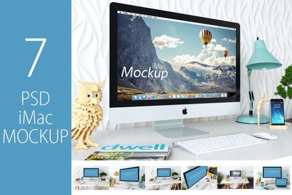 苹果一体机桌面显示样机模板 iMac Mockup (7 PSD) + Bonus缩略图 苹果一体机桌面显示样机模板 iMac Mockup (7 PSD) + Bonus