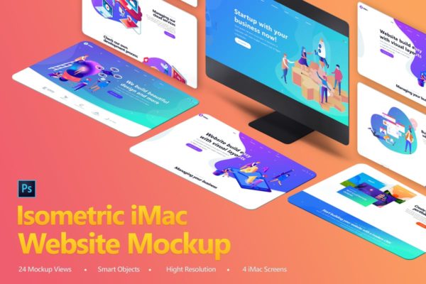 设计师必备等距iMac电脑网页设计展示样机套装 Isometric iMas Website Mockup缩略图 设计师必备等距iMac电脑网页设计展示样机套装 Isometric iMas Website Mockup