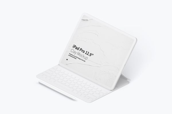 12.9寸带键盘iPad Pro平板电脑等距右视图样机 Clay iPad Pro 12.9” Mockup, Isometric Right View With Keyboard缩略图 12.9寸带键盘iPad Pro平板电脑等距右视图样机 Clay iPad Pro 12.9” Mockup, Isometric Right View With Keyboard