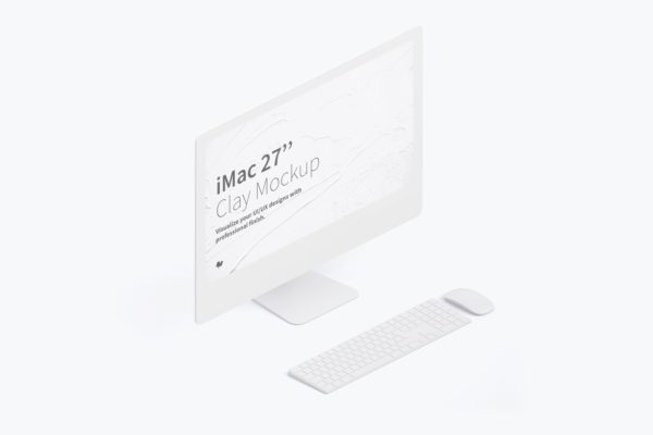 27寸iMac一体机等距左视图黏土样机模板 Clay iMac 27” Mockup, Isometric Left View缩略图 27寸iMac一体机等距左视图黏土样机模板 Clay iMac 27” Mockup, Isometric Left View