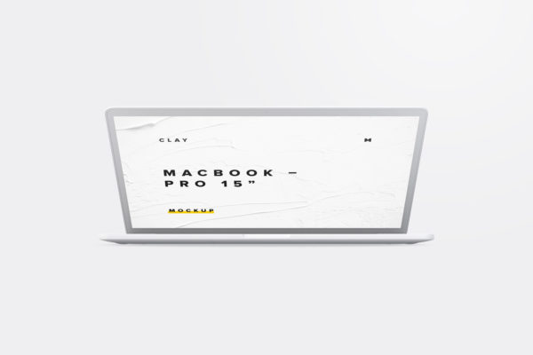 15寸MacBook Pro笔记本半合状态前视图样机02 Clay MacBook Pro 15" with Touch Bar, Front View Mockup 02