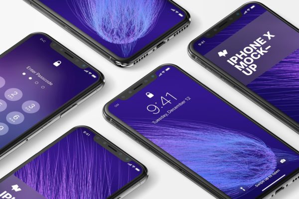 iPhone X多屏幕平铺视角手机应用UI设计效果预览样机07 iPhone X Mockup 07缩略图 iPhone X多屏幕平铺视角手机应用UI设计效果预览样机07 iPhone X Mockup 07