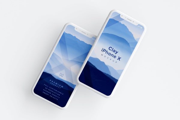 iPhone X手机双屏幕预览样机模板04 Clay iPhone X Mockup 04