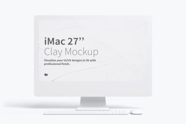 27寸iMac一体机大屏幕UI设计效果预览前视图样机 Clay iMac 27” Mockup, Front View缩略图 27寸iMac一体机大屏幕UI设计效果预览前视图样机 Clay iMac 27” Mockup, Front View