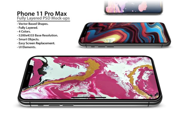 超高清分辨率iPhone Pro Max手机屏幕预览样机模板 Phone 11 Pro Layered PSD Mock-ups缩略图 超高清分辨率iPhone Pro Max手机屏幕预览样机模板 Phone 11 Pro Layered PSD Mock-ups