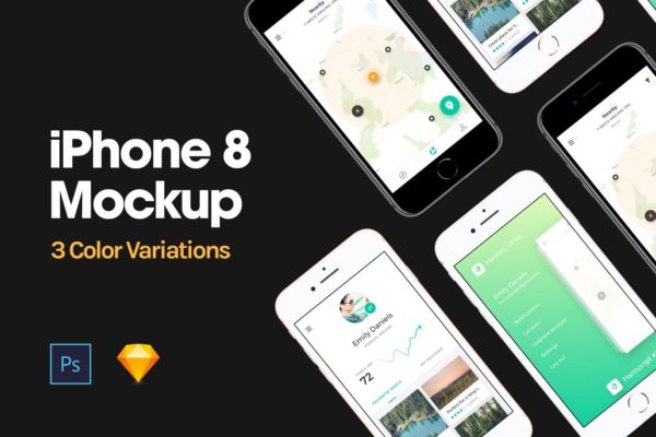 三色iPhone 8手机屏幕演示样机模板 iPhone 8 Mockup缩略图 三色iPhone 8手机屏幕演示样机模板 iPhone 8 Mockup