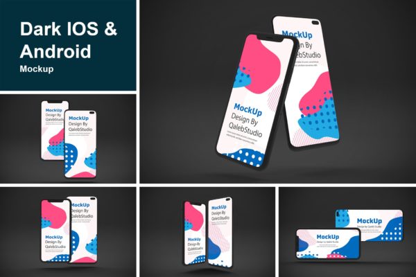 iOS＆Android手机应用黑暗模式UI界面设计效果样机 Dark IOS & Android MockUp