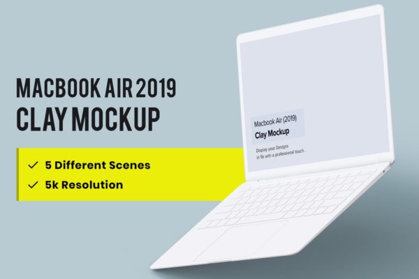 2019款MacBook Air超极本屏幕预览样机模板 Clay Macbook Air Mockup 1.0缩略图 2019款MacBook Air超极本屏幕预览样机模板 Clay Macbook Air Mockup 1.0