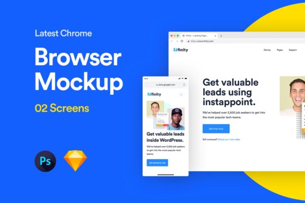 网站设计PC端&移动端浏览器预览样机01 Website Browser Mockup 01