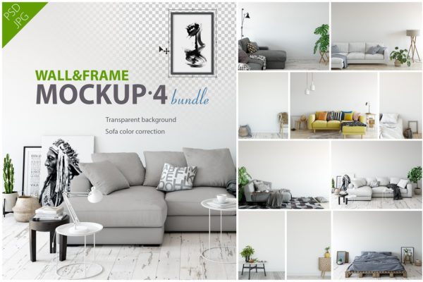 家居室内墙纸&相框画框样机模板 Interior Wall & Frames Mockup – 4缩略图 家居室内墙纸&相框画框样机模板 Interior Wall & Frames Mockup – 4